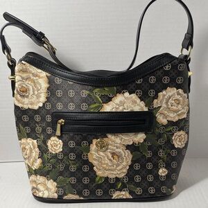 Giani Bernini Black and Cream Floral Shoulder Bag